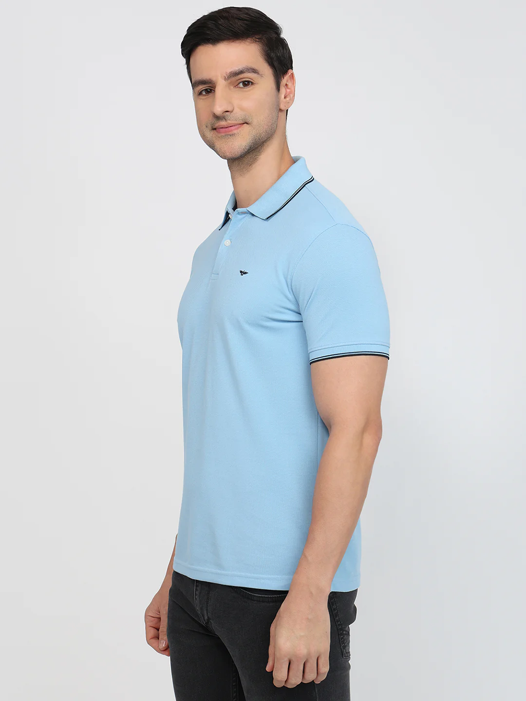 Park Avenue Men Blue Solid Slim Fit Cotton Blend T-Shirt - Image 2