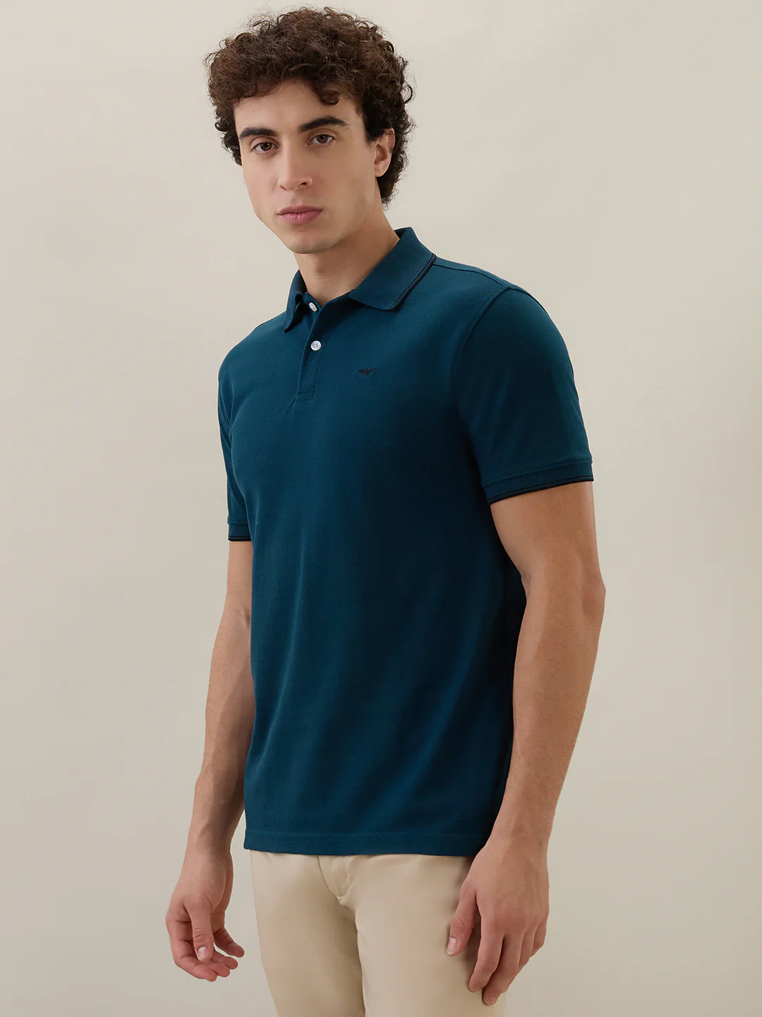 Park Avenue Men Blue Solid Slim Fit Cotton Blend T-Shirt - Image 3