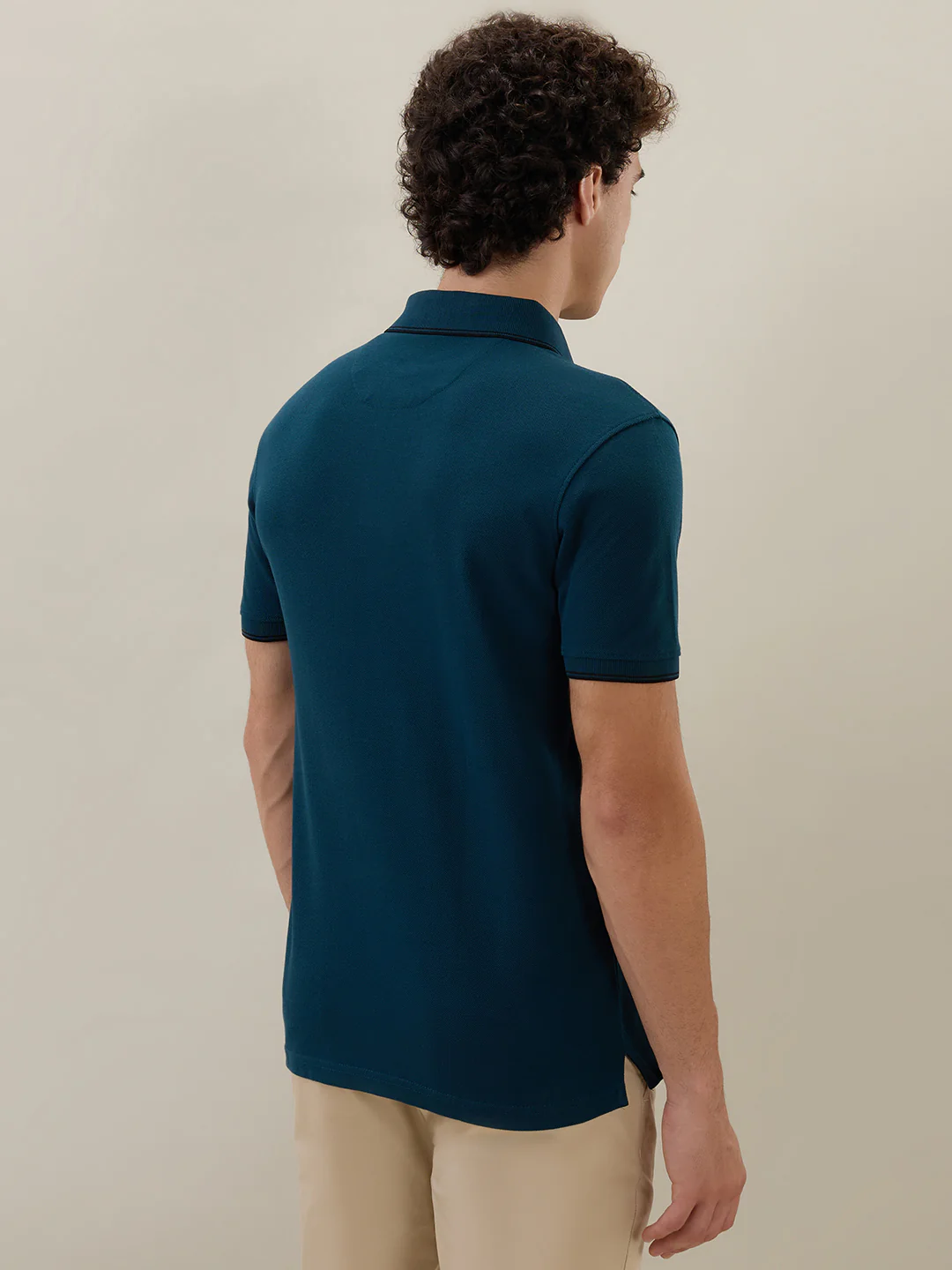 Park Avenue Men Blue Solid Slim Fit Cotton Blend T-Shirt - Image 5