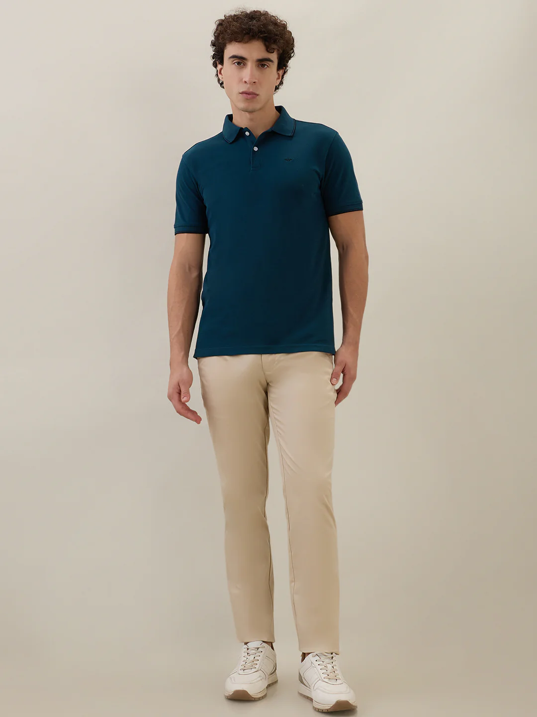 Park Avenue Men Blue Solid Slim Fit Cotton Blend T-Shirt - Image 6