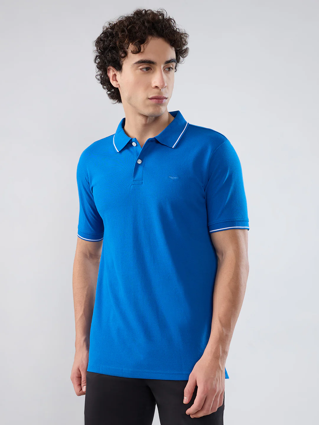 Park Avenue Men Blue Solid Slim Fit Cotton Blend T-shirt