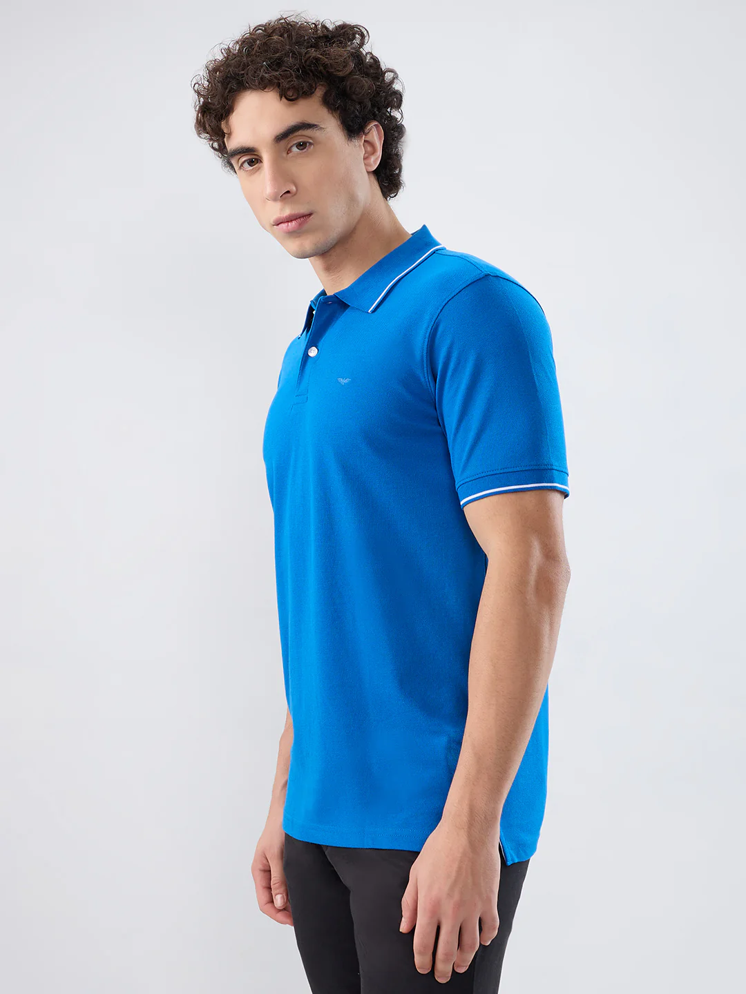 Park Avenue Men Blue Solid Slim Fit Cotton Blend T-shirt - Image 3
