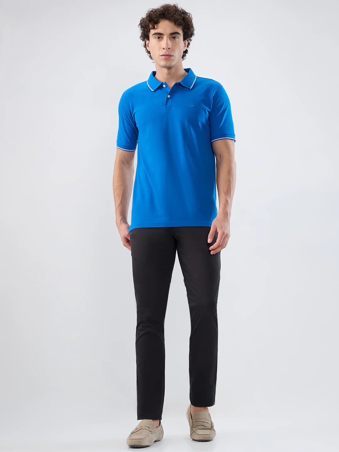 Park Avenue Men Blue Solid Slim Fit Cotton Blend T-shirt - Image 6