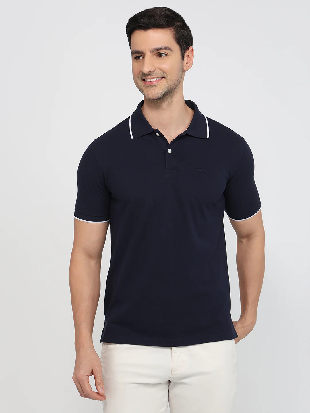 Park Avenue Men Blue Solid Slim Fit Cotton Blend T-Shirt