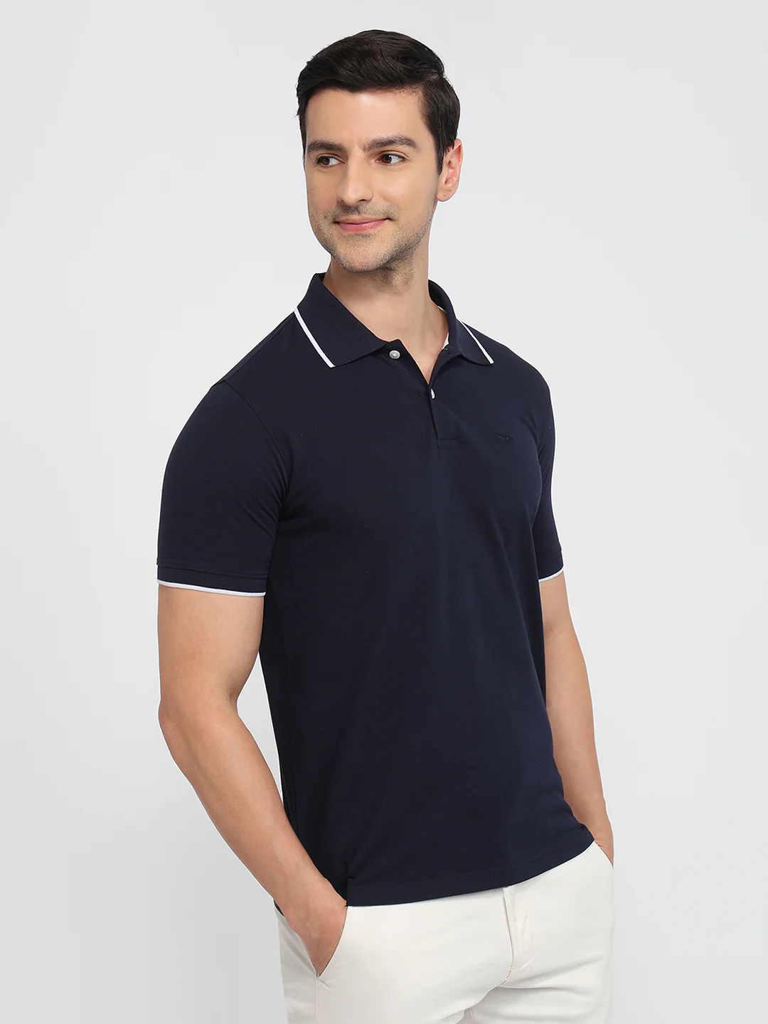 Park Avenue Men Blue Solid Slim Fit Cotton Blend T-Shirt - Image 3