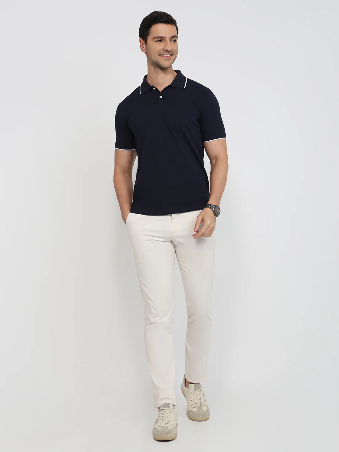 Park Avenue Men Blue Solid Slim Fit Cotton Blend T-Shirt - Image 6