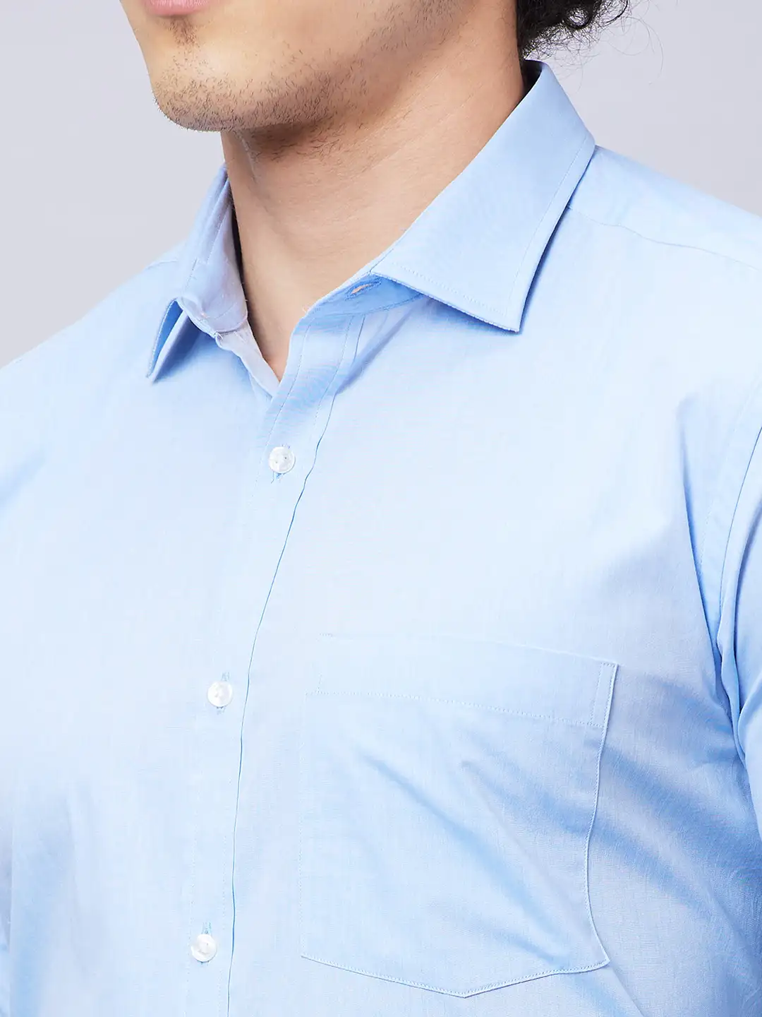 Park Avenue Men Blue Solid Slim Fit Cotton Cutaway Collar Shirt - Image 6