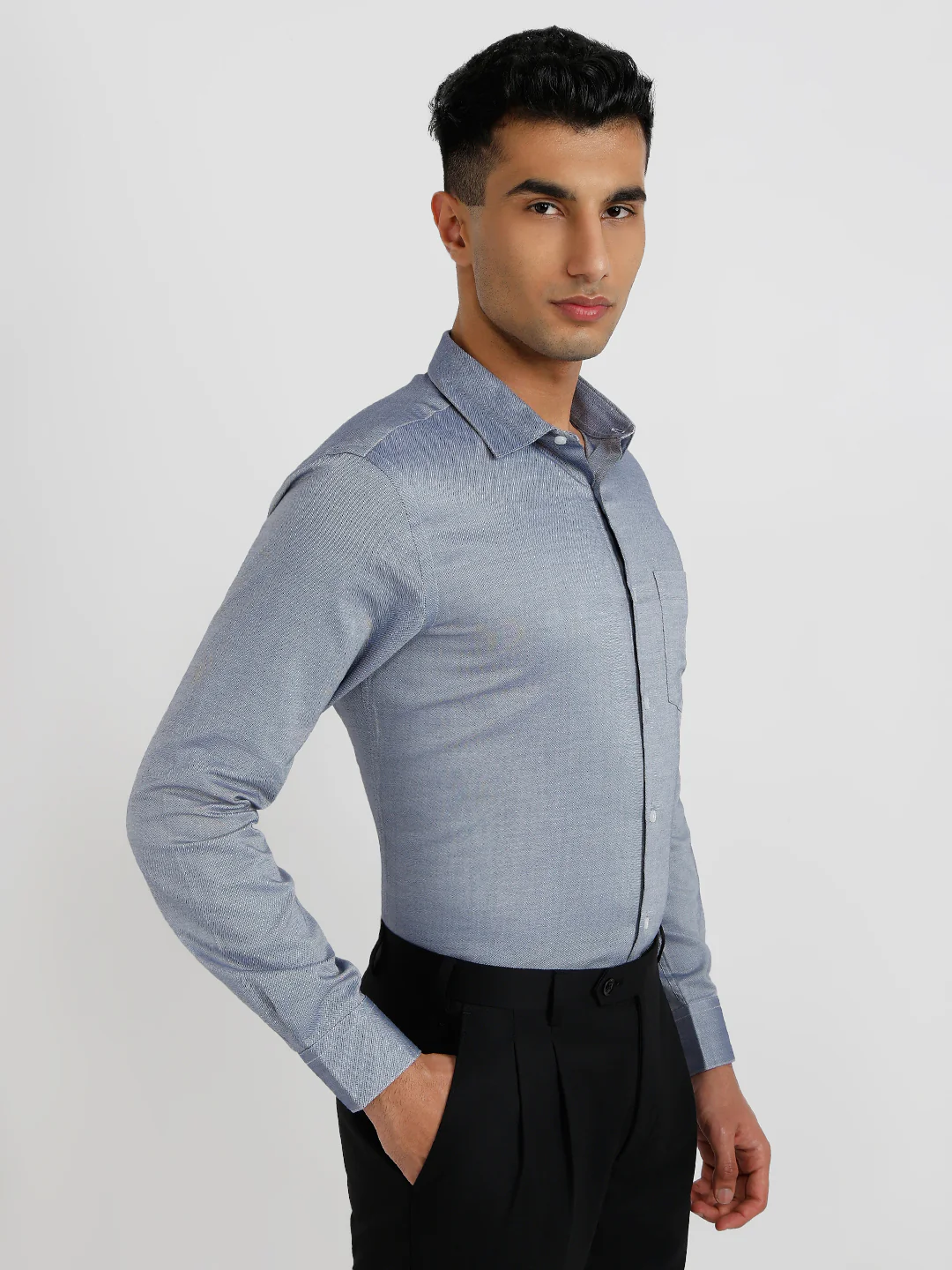 Park Avenue Men Blue Solid Slim Fit Cotton Formal Shirt
