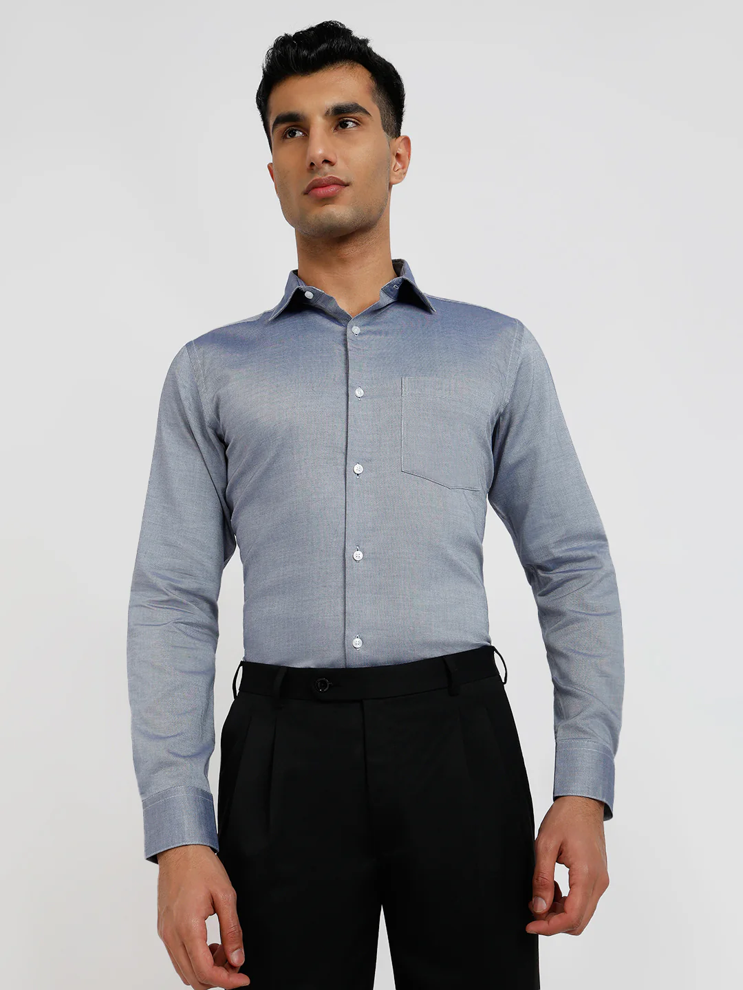 Park Avenue Men Blue Solid Slim Fit Cotton Formal Shirt - Image 2