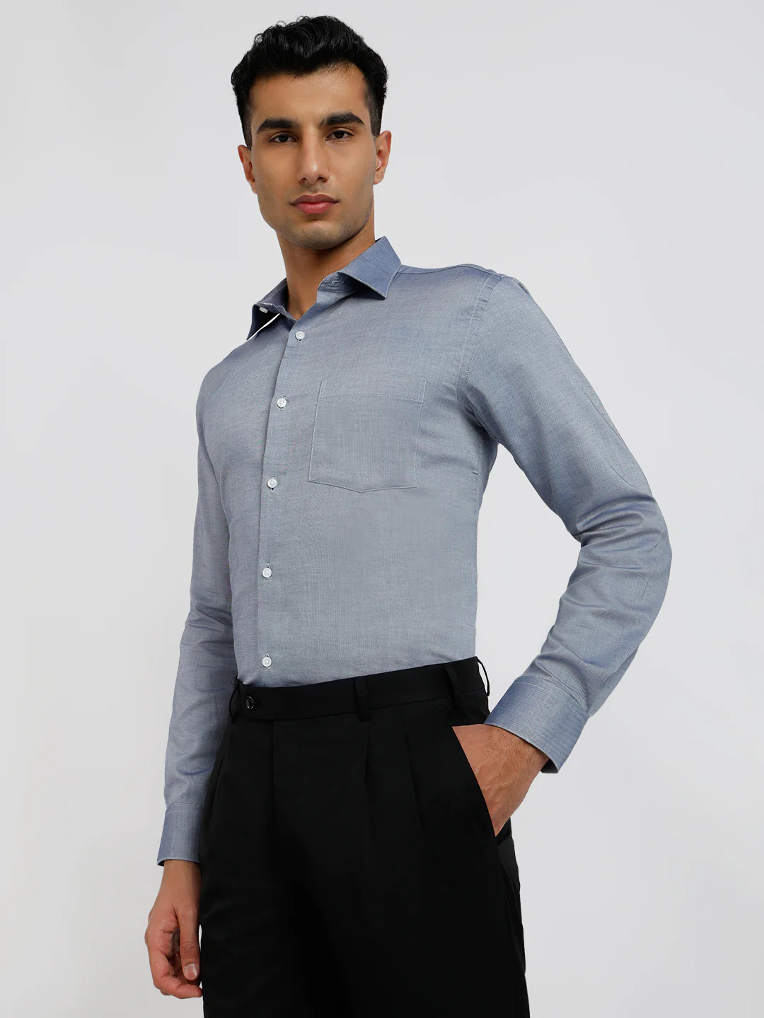 Park Avenue Men Blue Solid Slim Fit Cotton Formal Shirt - Image 3