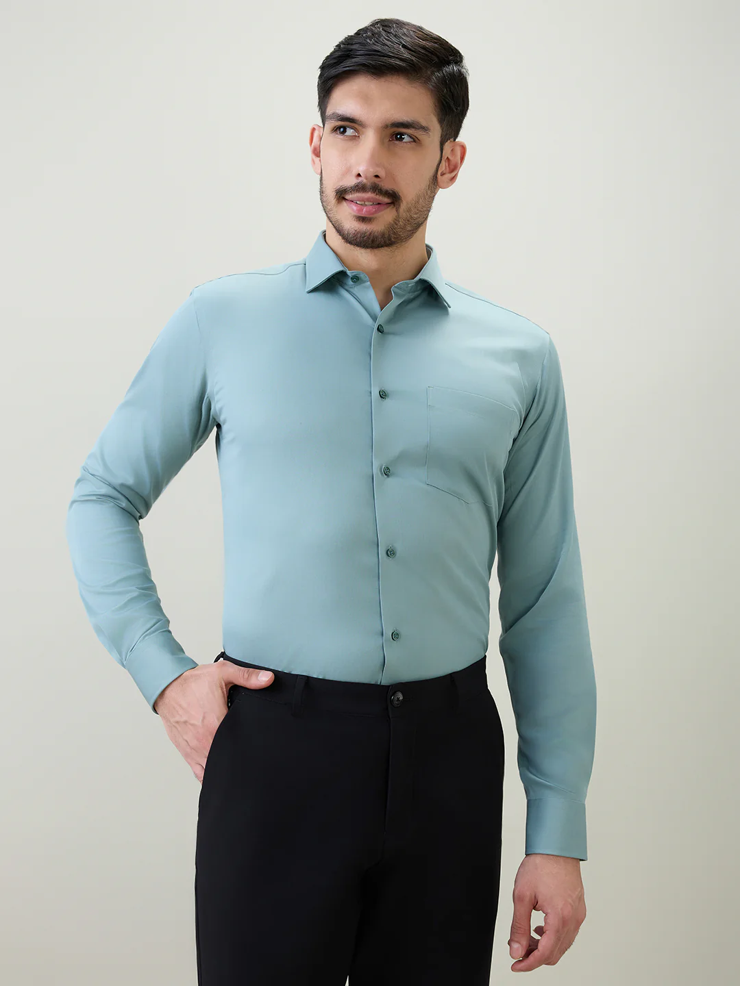 Park Avenue Men Blue Solid Slim Fit Cotton Formal Shirt