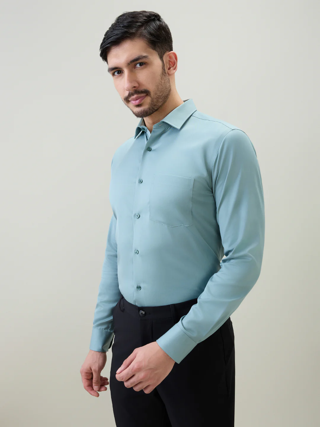 Park Avenue Men Blue Solid Slim Fit Cotton Formal Shirt - Image 2
