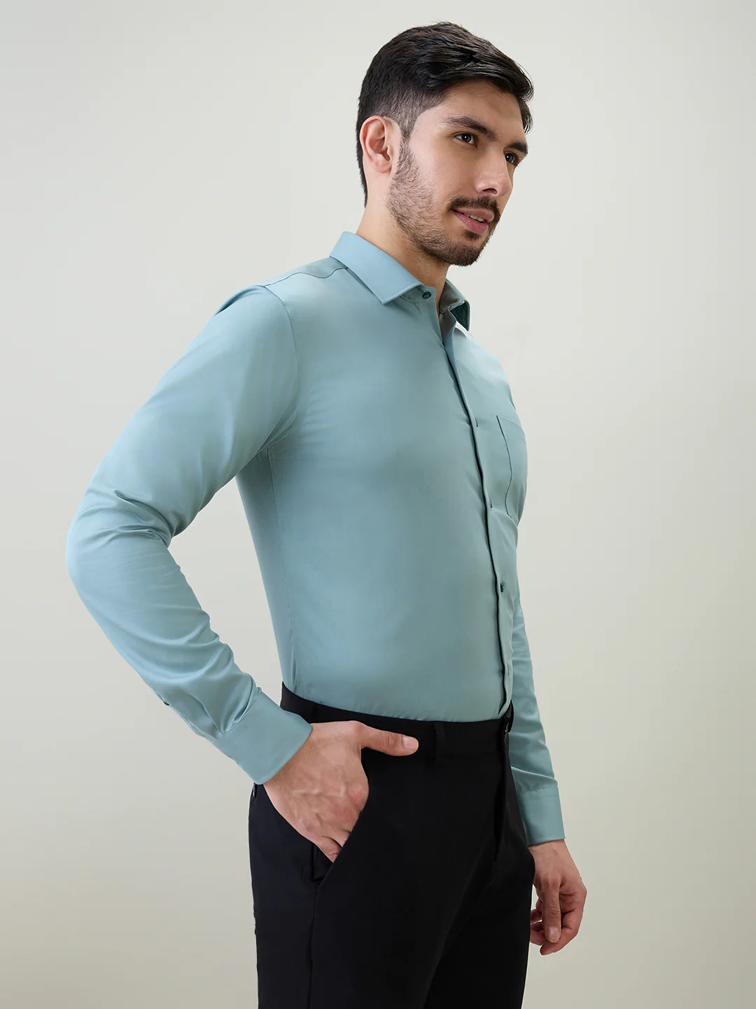 Park Avenue Men Blue Solid Slim Fit Cotton Formal Shirt - Image 3