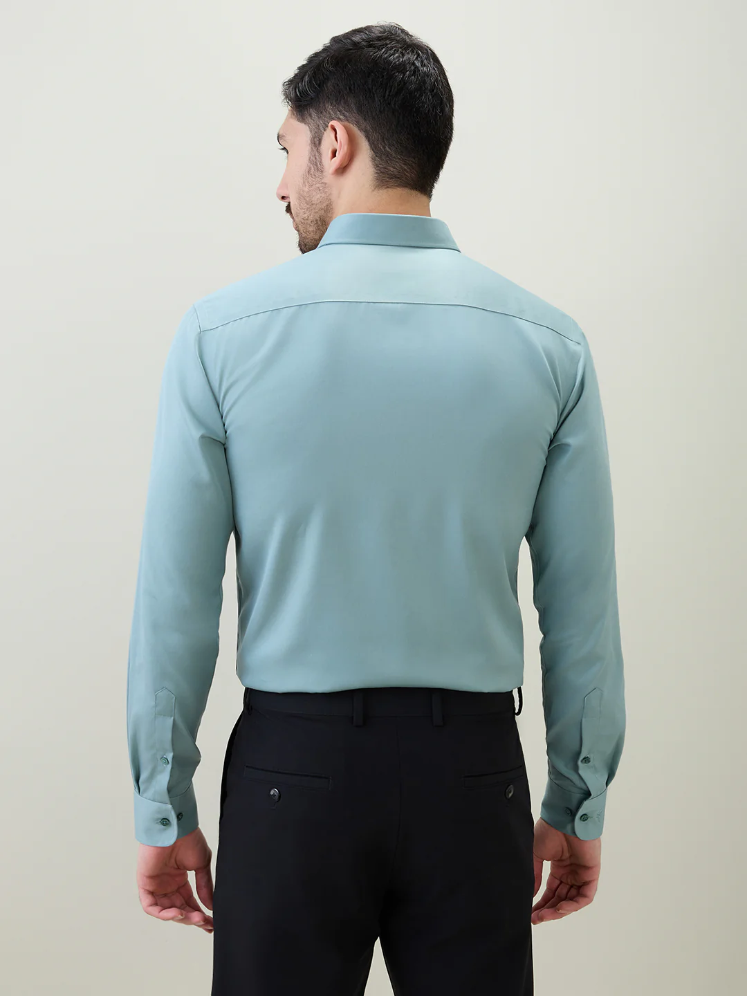 Park Avenue Men Blue Solid Slim Fit Cotton Formal Shirt - Image 4