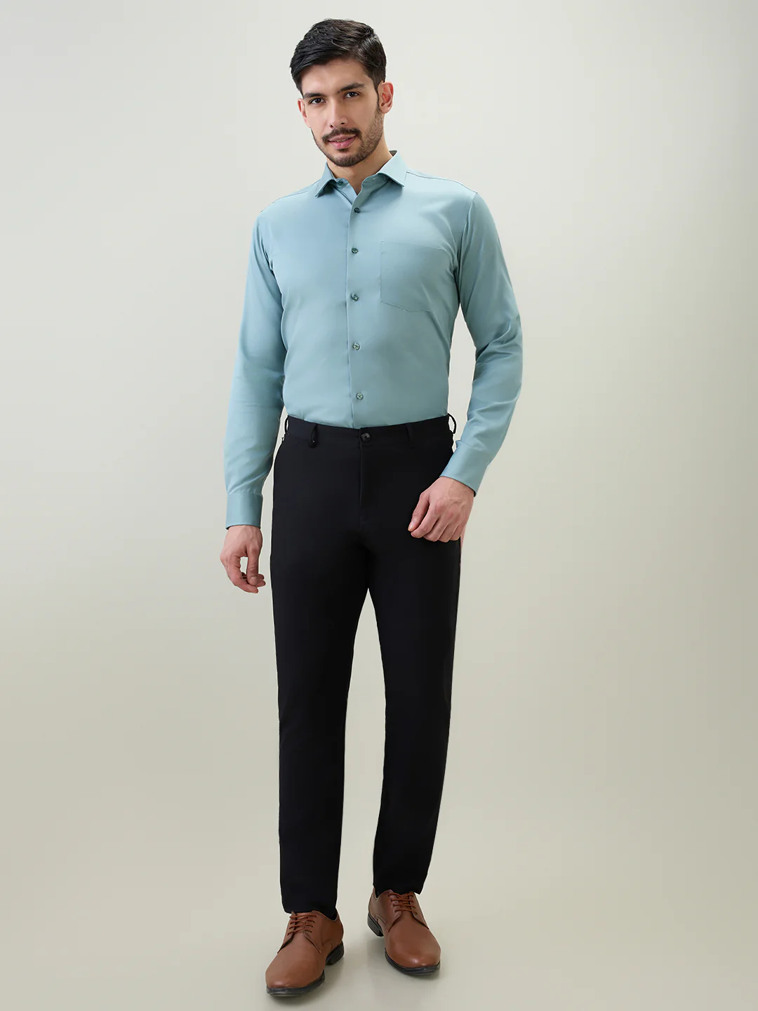 Park Avenue Men Blue Solid Slim Fit Cotton Formal Shirt - Image 5