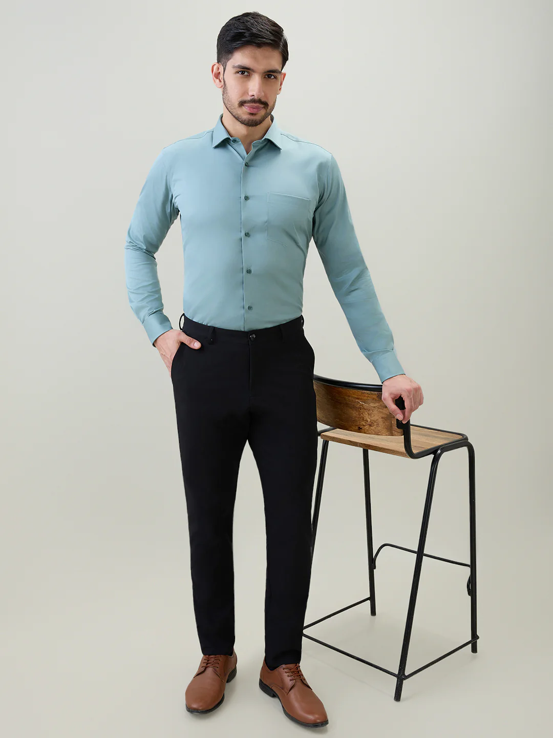 Park Avenue Men Blue Solid Slim Fit Cotton Formal Shirt - Image 6