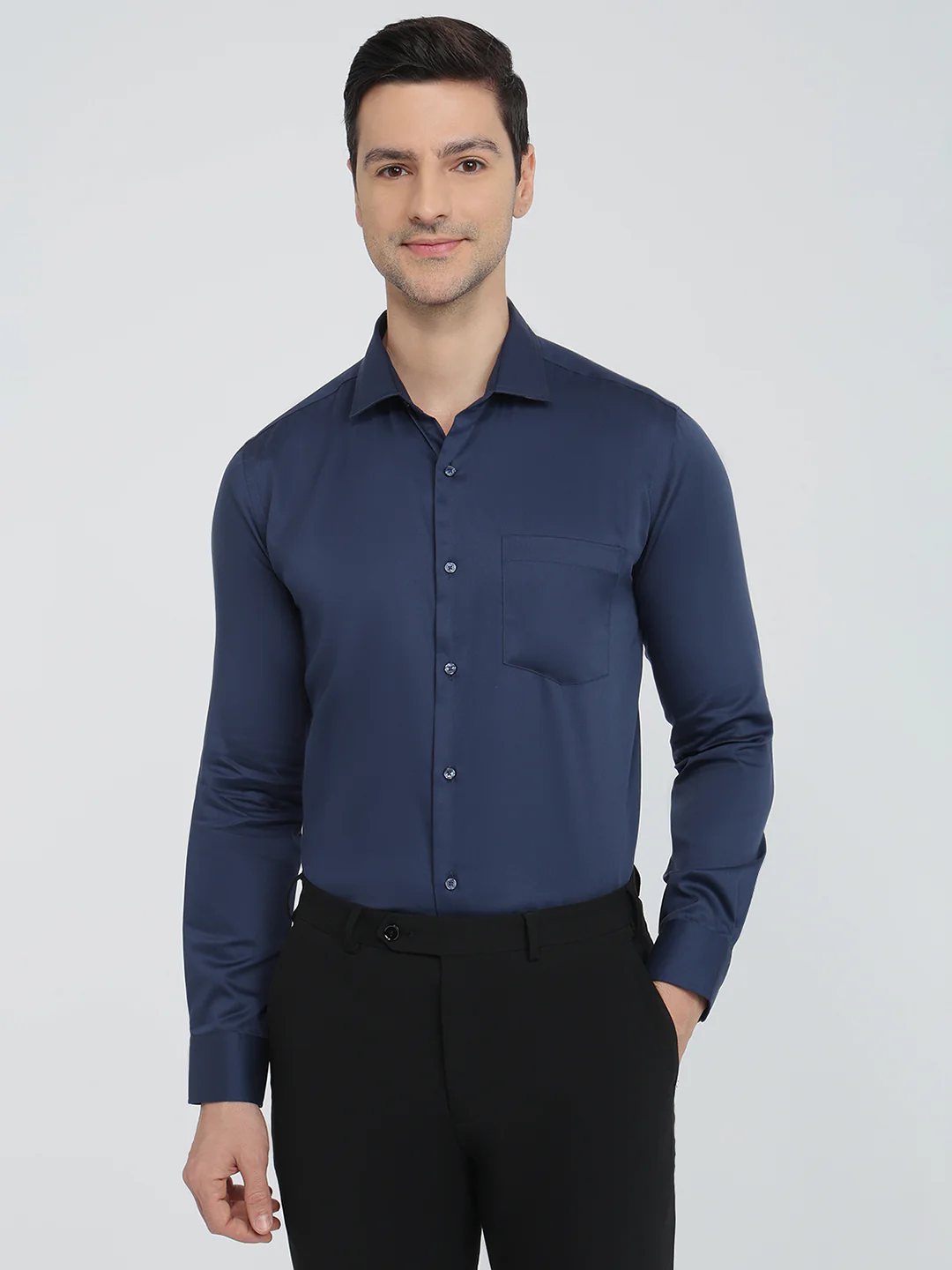 Park Avenue Men Blue Solid Slim Fit Cotton Formal Shirt