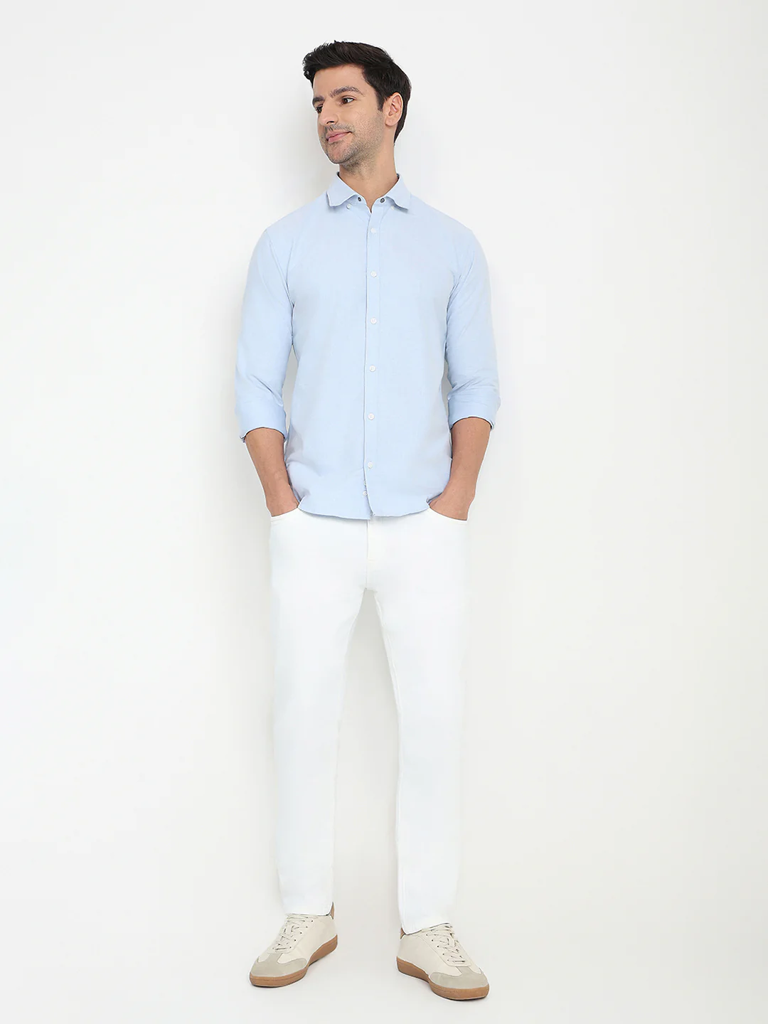 Park Avenue Men Blue Solid Slim Fit Cotton Full Sleeve Casual Shirt - Image 5