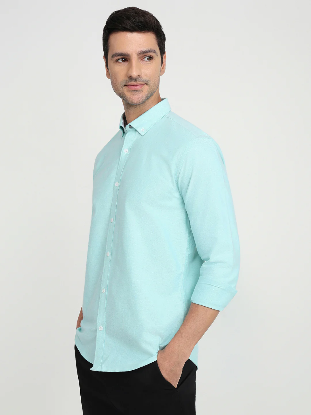 Park Avenue Men Blue Solid Slim Fit Cotton Full Sleeve Casual Shirt - Image 2
