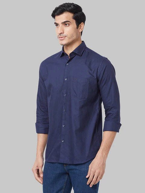 Park Avenue Men Blue Solid Slim Fit Cotton Shirt - Image 3