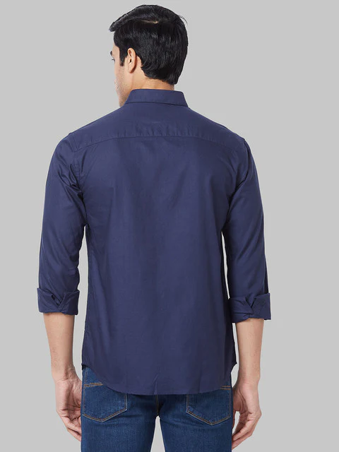 Park Avenue Men Blue Solid Slim Fit Cotton Shirt - Image 5
