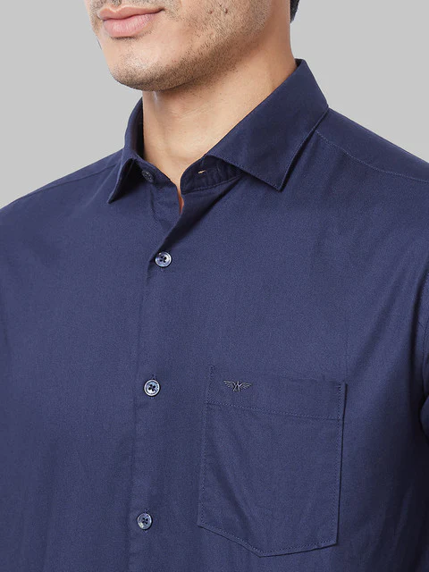 Park Avenue Men Blue Solid Slim Fit Cotton Shirt - Image 7