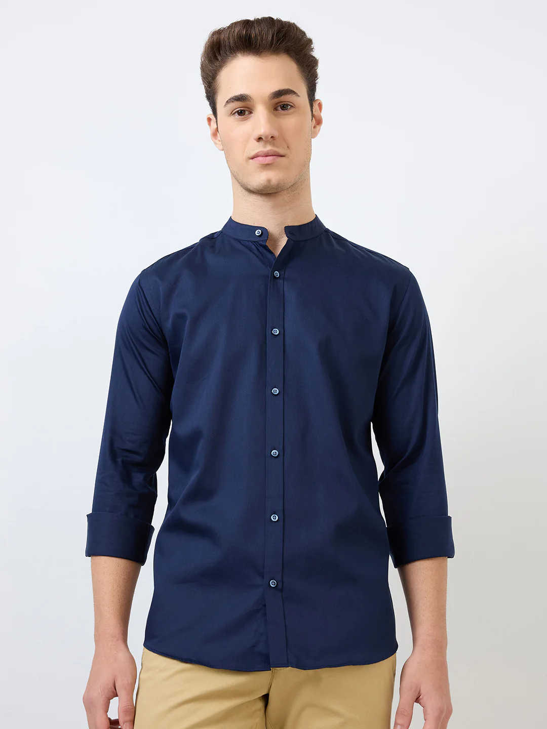 Park Avenue Men Blue Solid Slim Fit Cotton Shirt