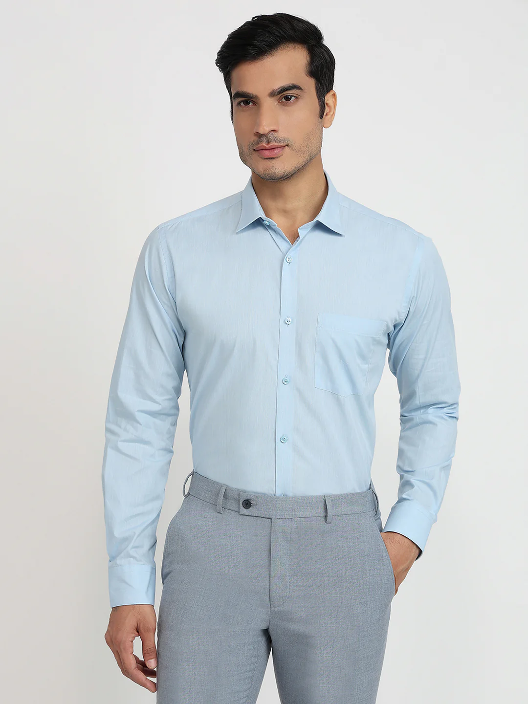 Park Avenue Men Blue Solid Slim Fit Cotton Shirt