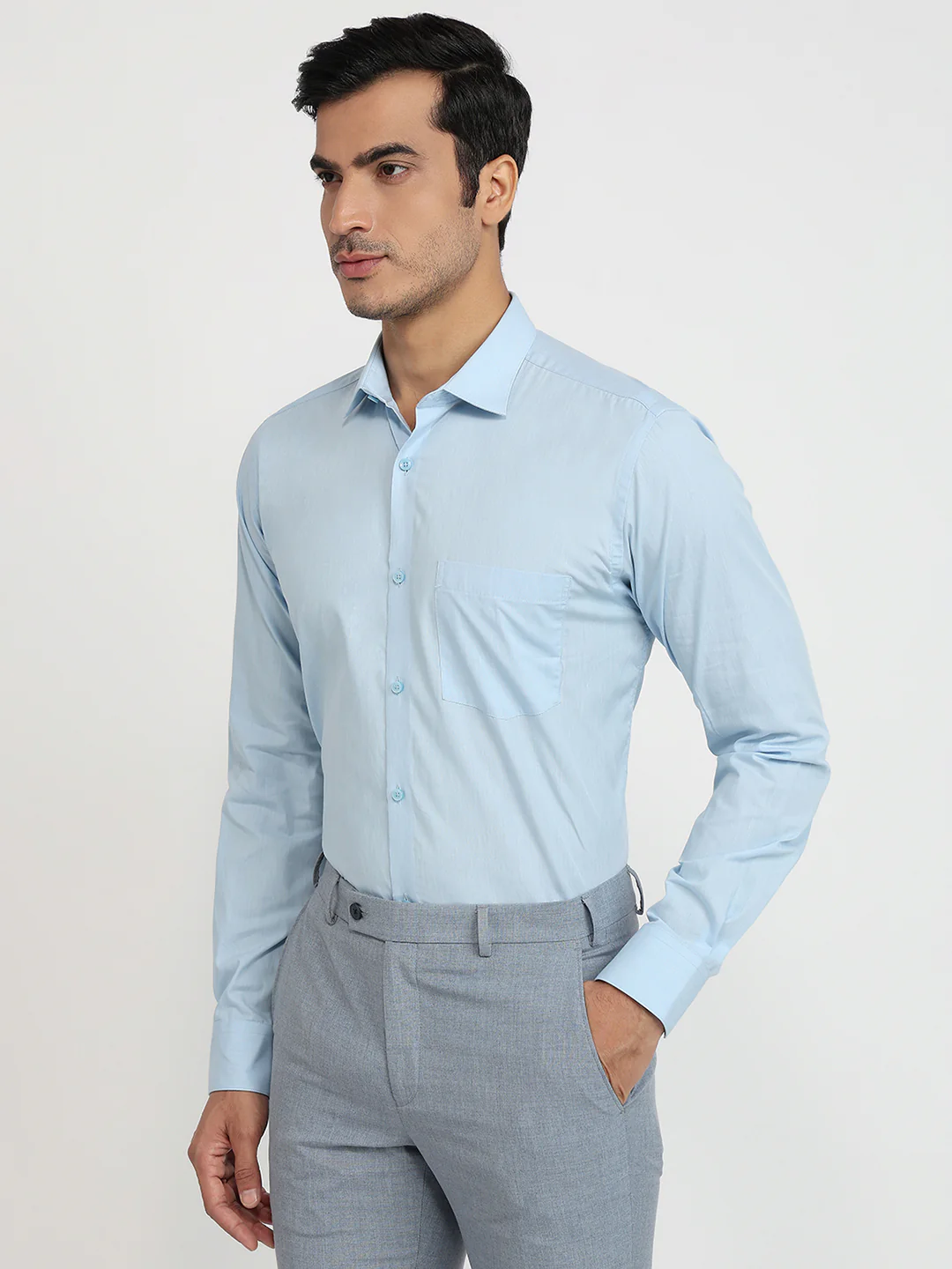 Park Avenue Men Blue Solid Slim Fit Cotton Shirt - Image 2