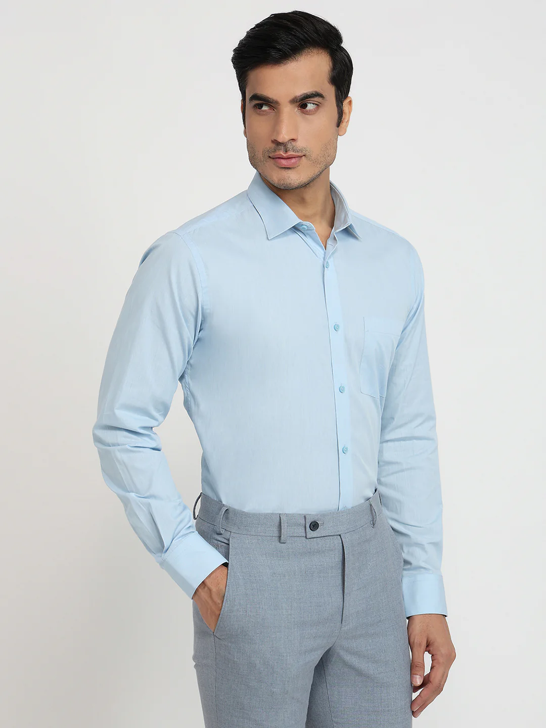 Park Avenue Men Blue Solid Slim Fit Cotton Shirt - Image 3