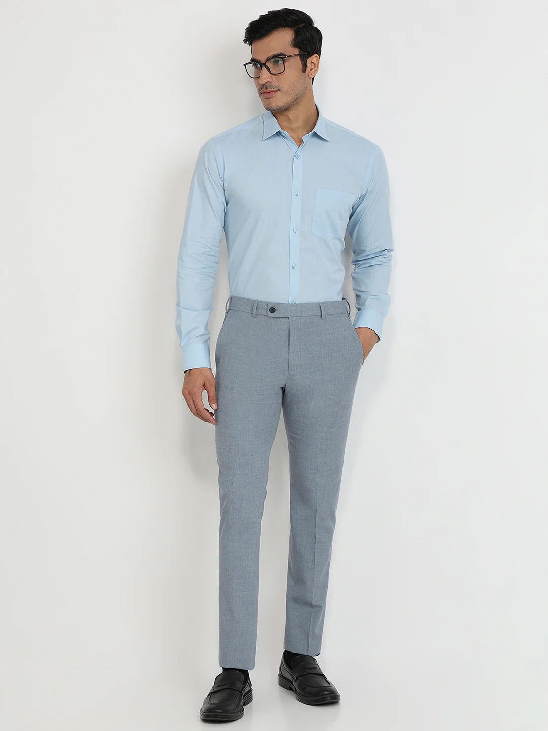 Park Avenue Men Blue Solid Slim Fit Cotton Shirt - Image 5