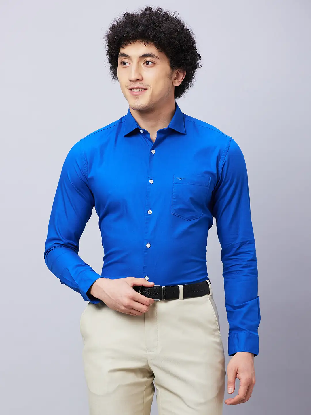 Park Avenue Men Blue Solid Slim Fit Cotton Shirts