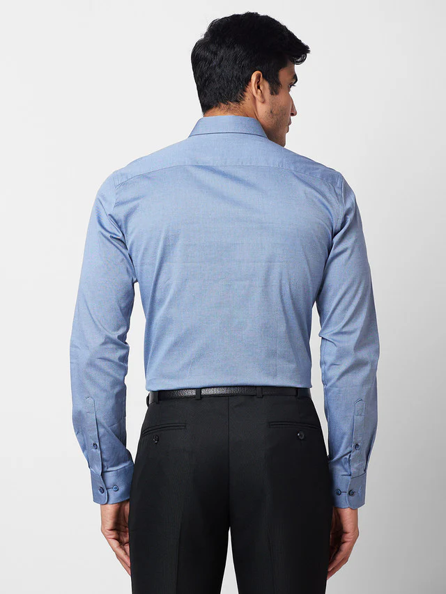 Park Avenue Men Blue Solid Slim Fit Full Sleeve Cut Away Collar Shirt - Image 4