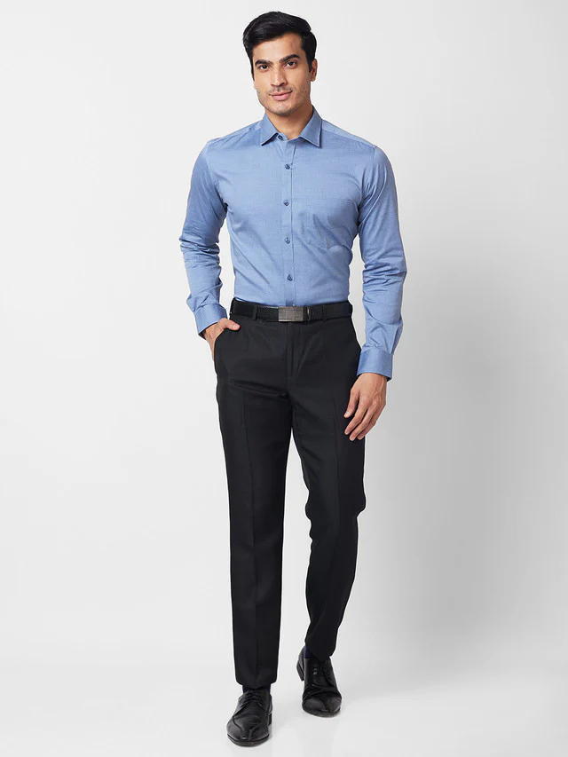 Park Avenue Men Blue Solid Slim Fit Full Sleeve Cut Away Collar Shirt - Image 5