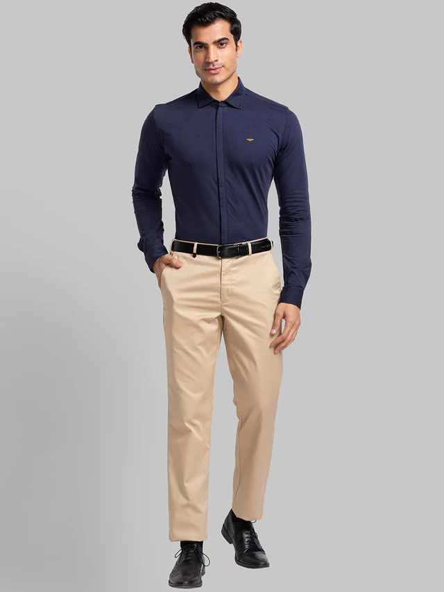 Park Avenue Men Blue Solid Slim Fit Full Sleeve Narrow Collar Shirt - Image 5
