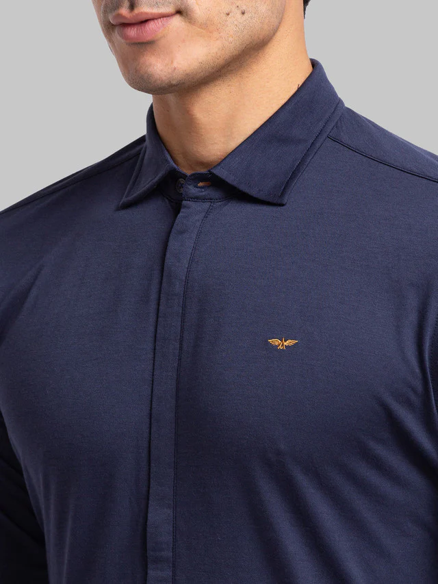 Park Avenue Men Blue Solid Slim Fit Full Sleeve Narrow Collar Shirt - Image 6