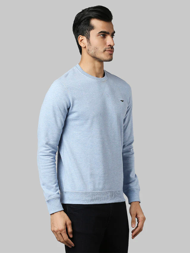 Park Avenue Men Blue Solid Slim Fit Full Sleeve Round Neck Sweatshirt - Image 2