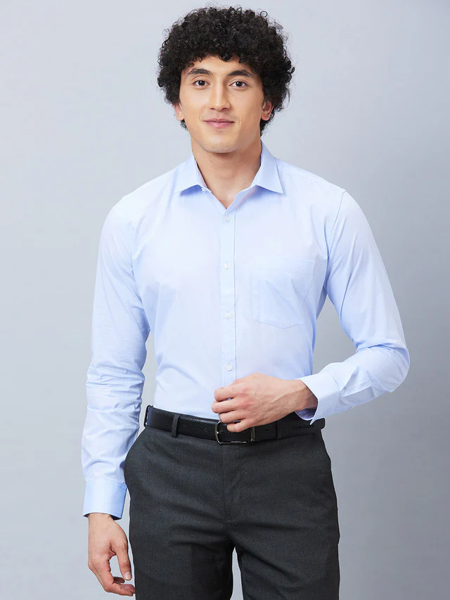 Park Avenue Men Blue Solid Slim Fit Full Sleeve Semi Cut Away Collar Shirt