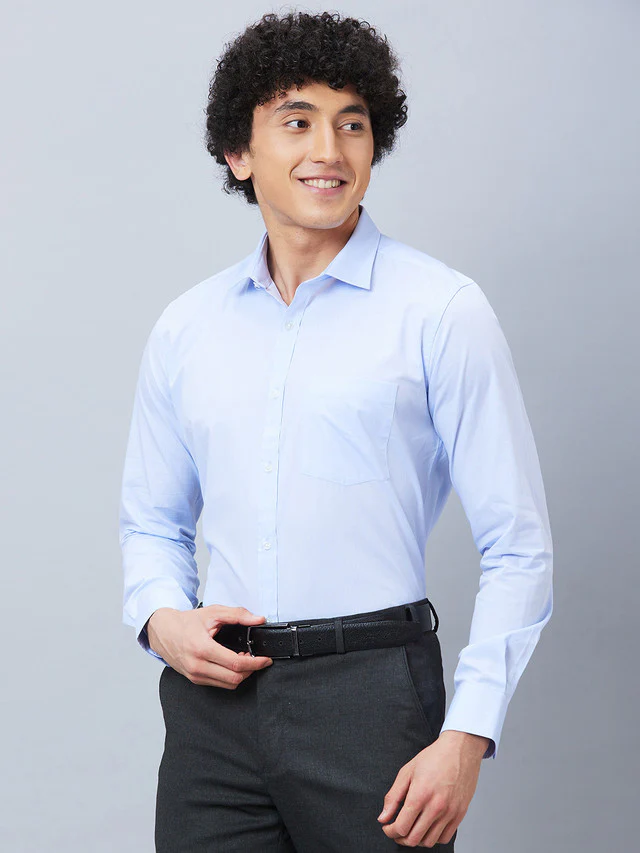Park Avenue Men Blue Solid Slim Fit Full Sleeve Semi Cut Away Collar Shirt - Image 3