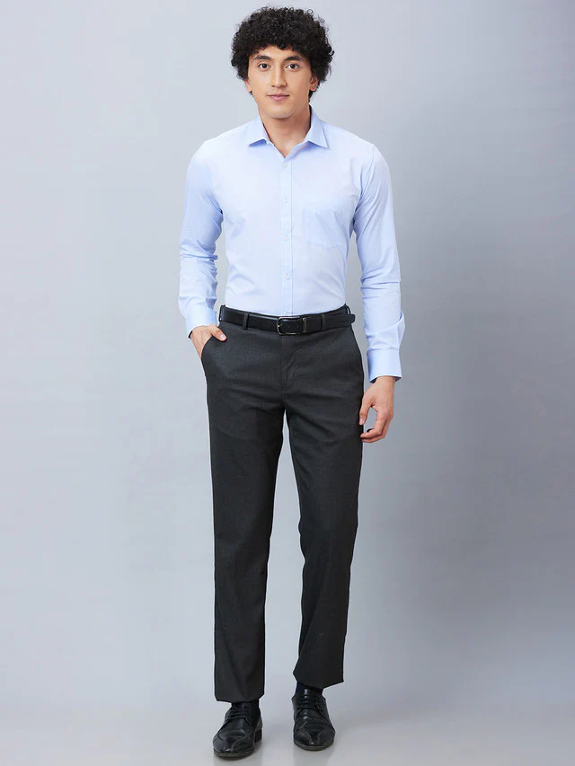 Park Avenue Men Blue Solid Slim Fit Full Sleeve Semi Cut Away Collar Shirt - Image 5