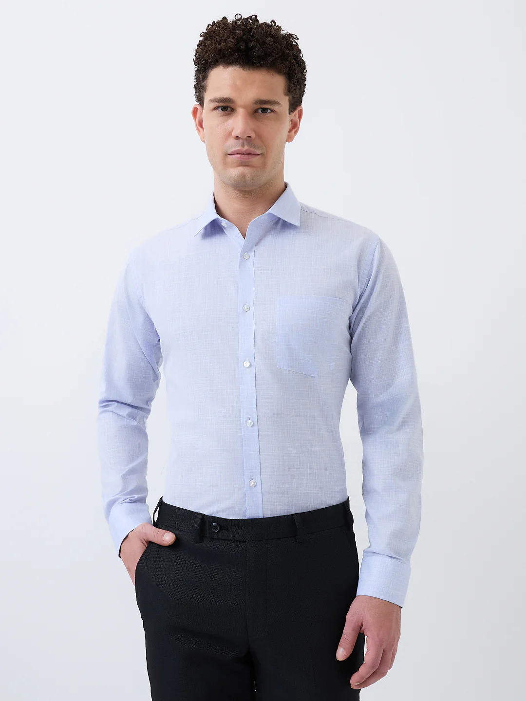 Park Avenue Men Blue Solid Slim Fit Polyester Blend Shirt