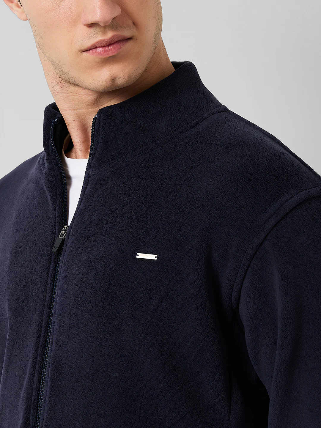 Park Avenue Men Blue Solid Slim Fit Polyester Blend Sweatshirt - Image 5