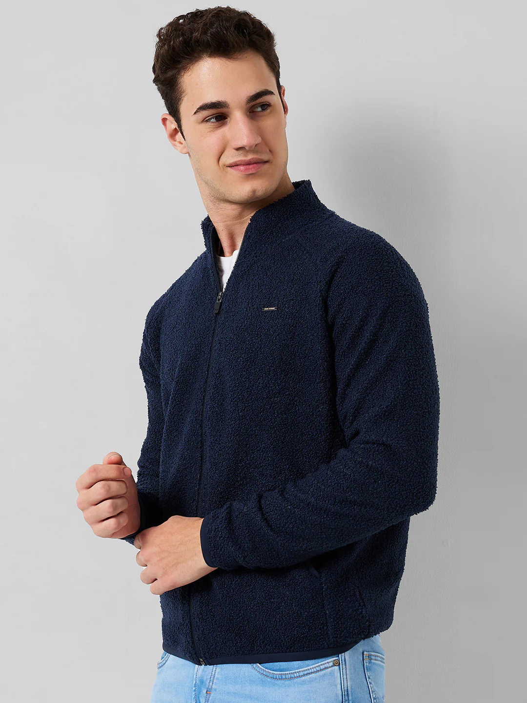 Park Avenue Men Blue Solid Slim Fit Polyester Blend Sweatshirt - Image 2