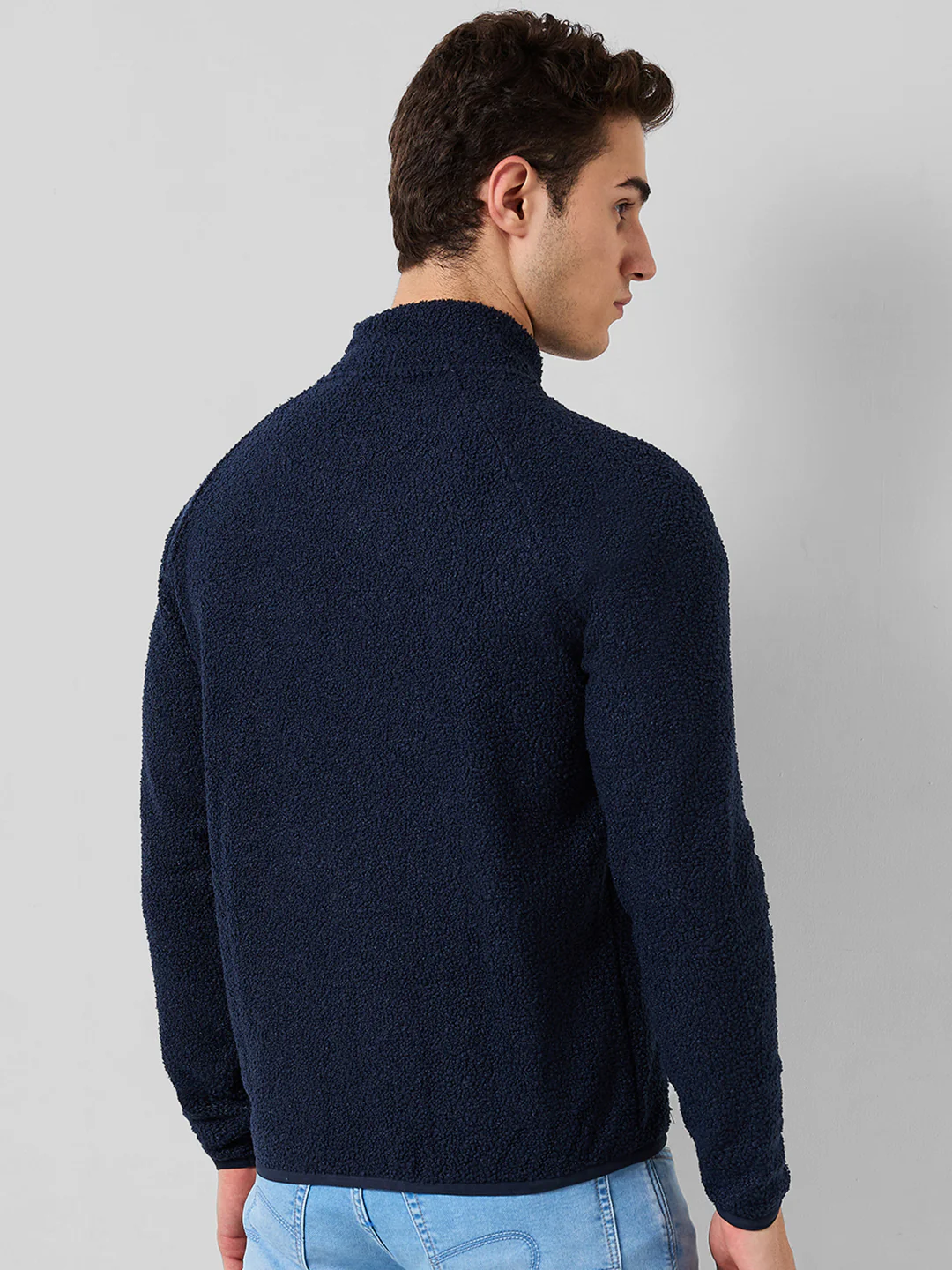 Park Avenue Men Blue Solid Slim Fit Polyester Blend Sweatshirt - Image 3