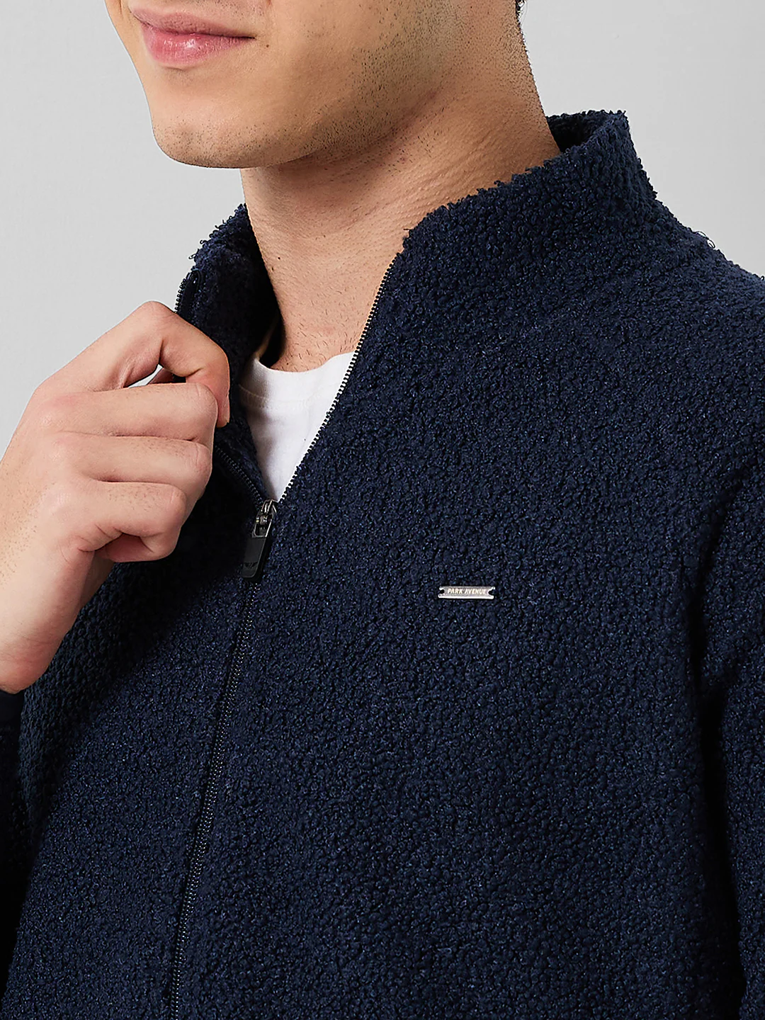 Park Avenue Men Blue Solid Slim Fit Polyester Blend Sweatshirt - Image 5