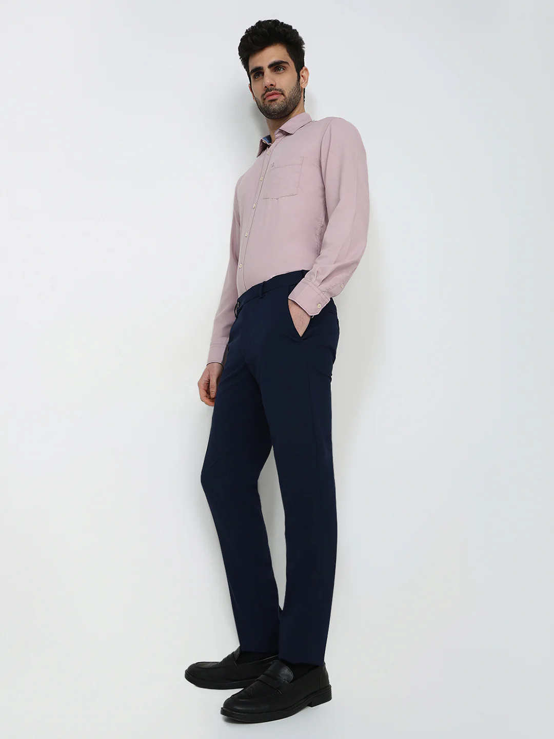 Park Avenue Men Blue Solid Slim Fit Polyester Blend Trouser - Image 5