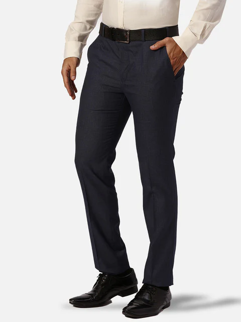 Park Avenue Men Blue Solid Slim Fit Polyester Blend Trouser - Image 3