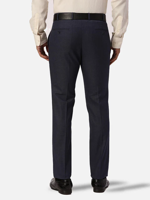 Park Avenue Men Blue Solid Slim Fit Polyester Blend Trouser - Image 4
