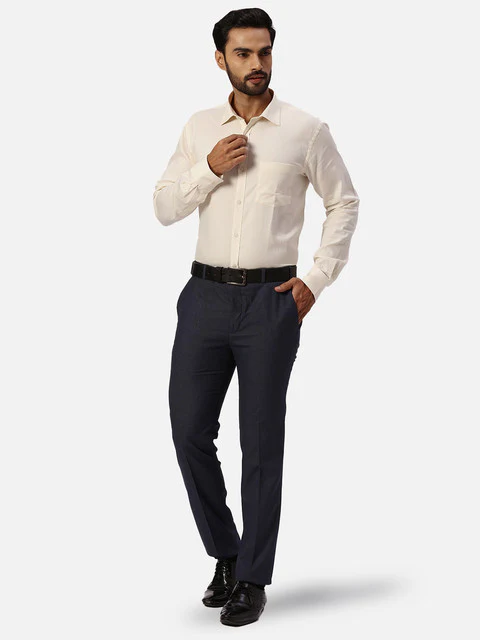 Park Avenue Men Blue Solid Slim Fit Polyester Blend Trouser - Image 5