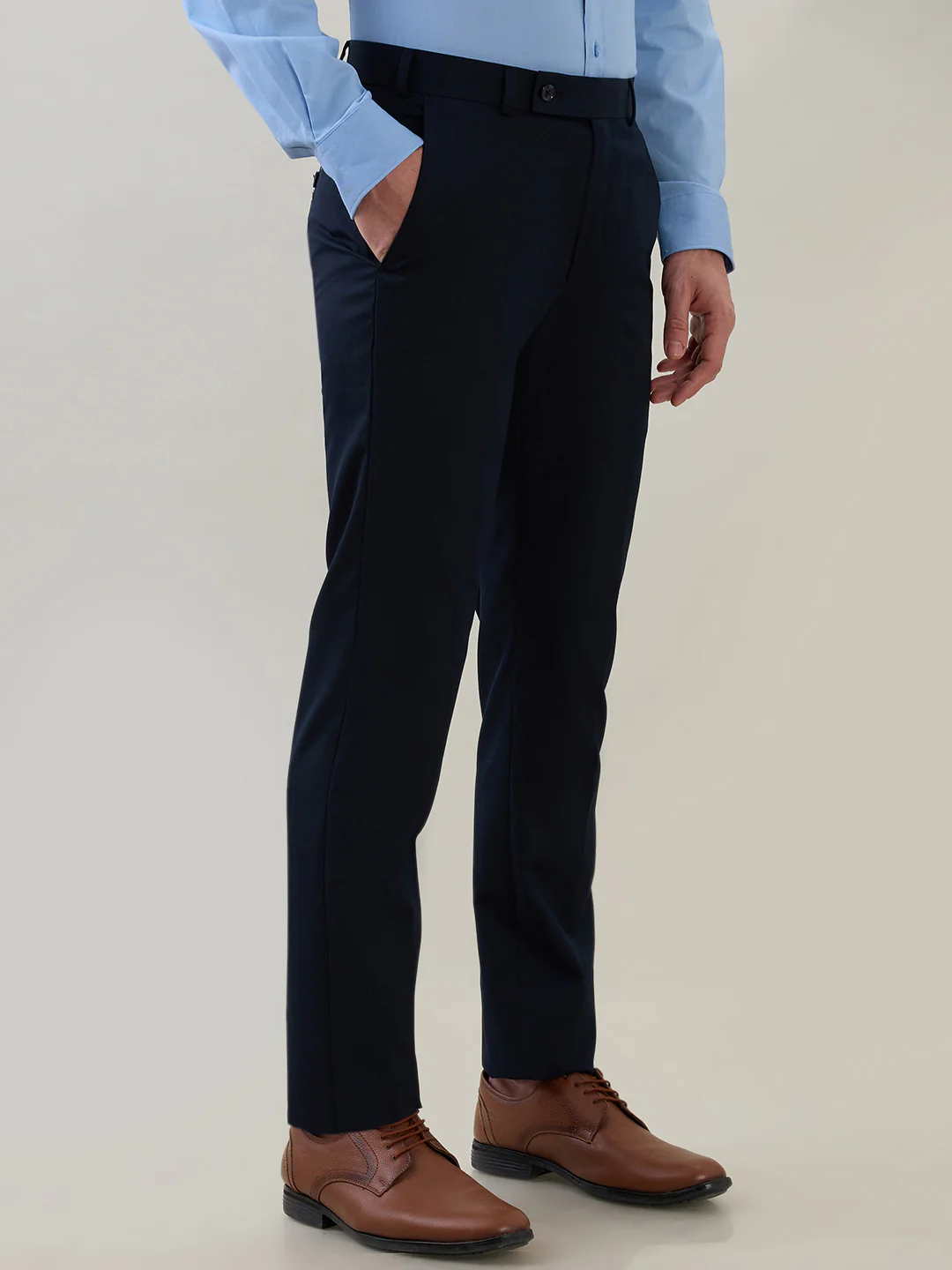 Park Avenue Men Blue Solid Slim Fit Polyester Blend Trouser - Image 2